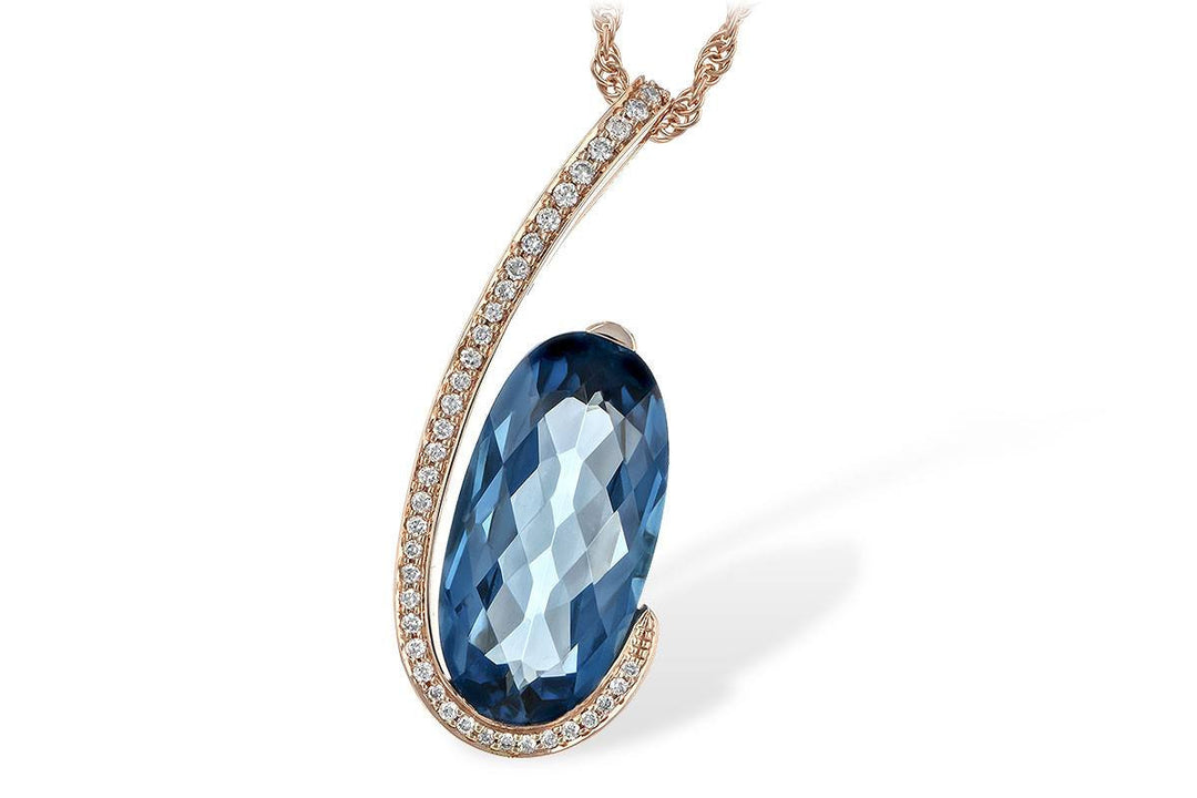 NECKLACES - 14K Rose Gold Diamond And London Blue Topaz Freeform Necklace