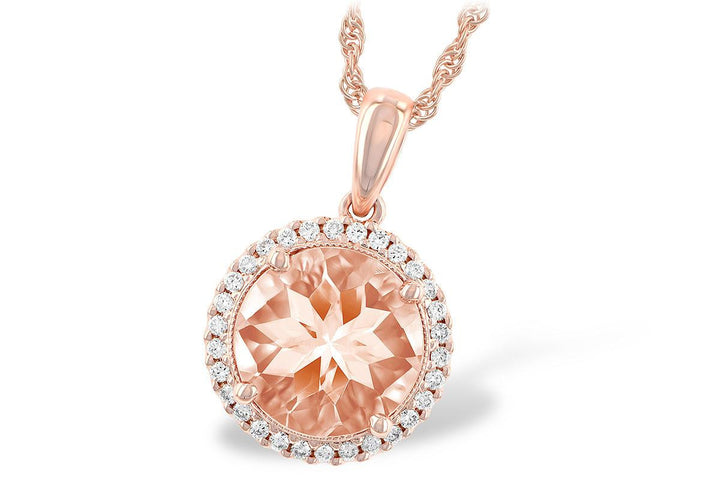 NECKLACES - 14K Rose Gold Morganite And Diamond Halo Necklace