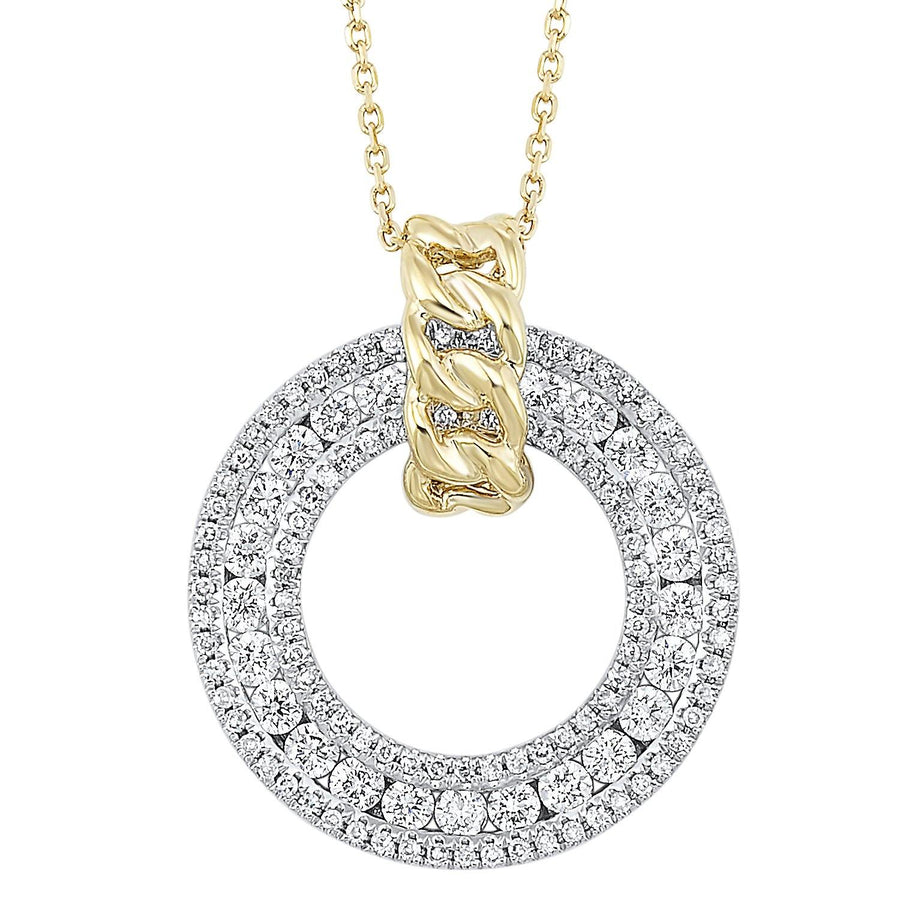 NECKLACES - 14k Two-Tone .75cttw Diamond Three Row Circle Pendant Necklace