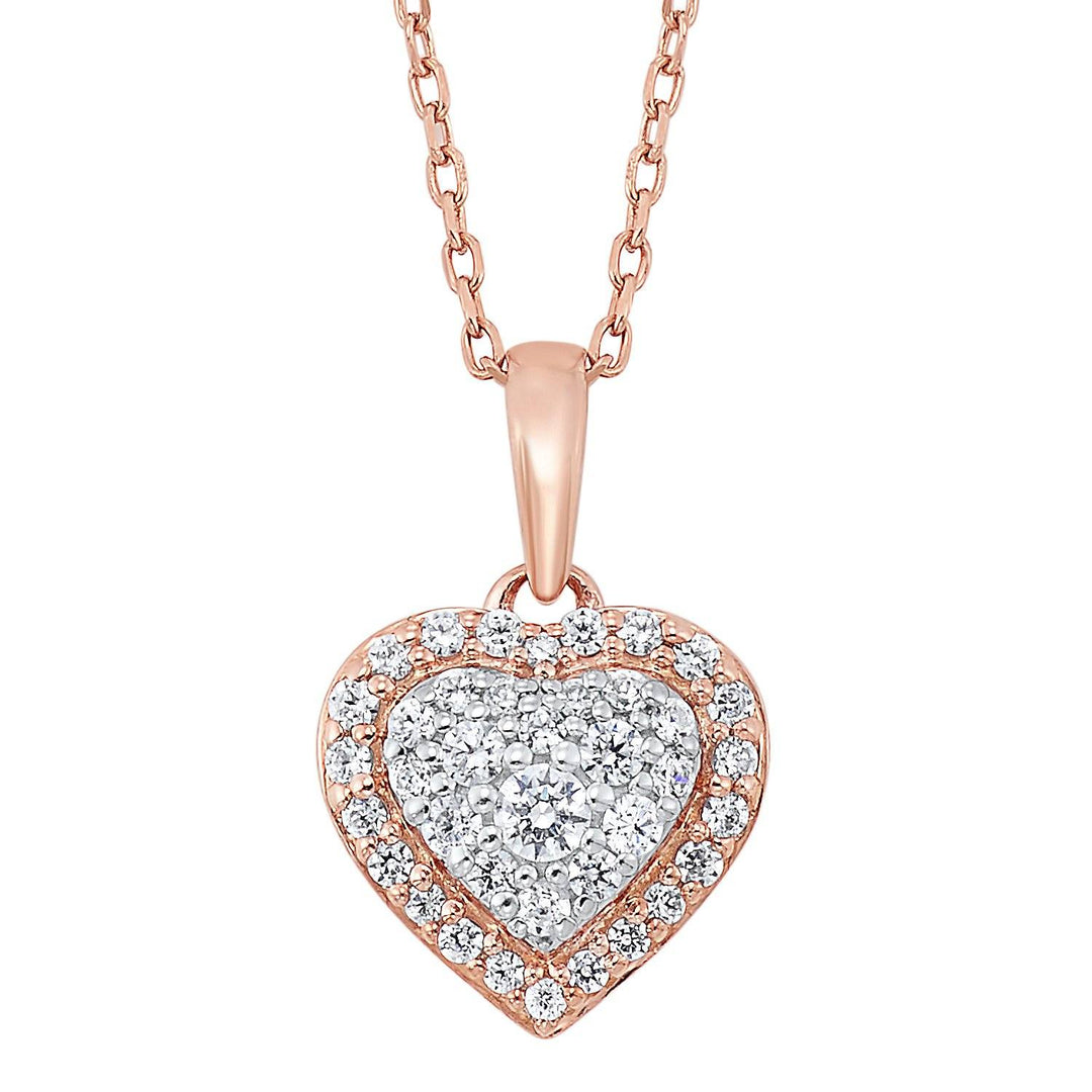 2-Tone Pave Set Diamond Heart Necklace 1/4 Cttw 14K Gold