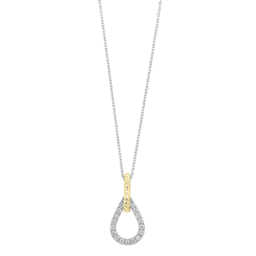 2-Tone Love's Crossing Diamond Drop Necklace 1/7 Cttw 14K