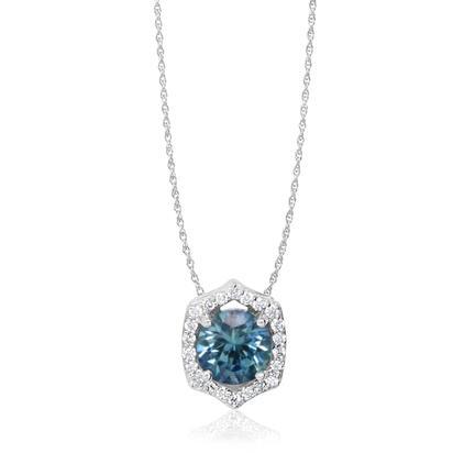 NECKLACES - 14K White Gold 1.08ct Montana Blue Sapphire Halo Diamond Necklace