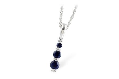 3-Stone Sapphire Diamond Accent Necklace 14K White Gold