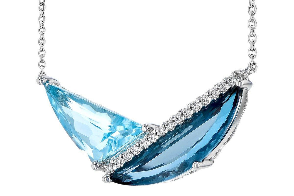 NECKLACES - 14K White Gold 4.66ct Half Moon Cut London Blue Topaz & Diamond Necklace