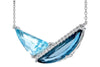 NECKLACES - 14K White Gold 4.66ct Half Moon Cut London Blue Topaz & Diamond Necklace