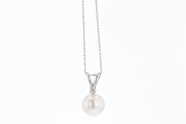 NECKLACES - 14K White Gold 8mm Akoya Pearl And .03cttw Diamond Pendant
