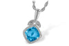 NECKLACES - 14K White Gold Cushion Cut Swiss Blue Topaz And Diamond Necklace