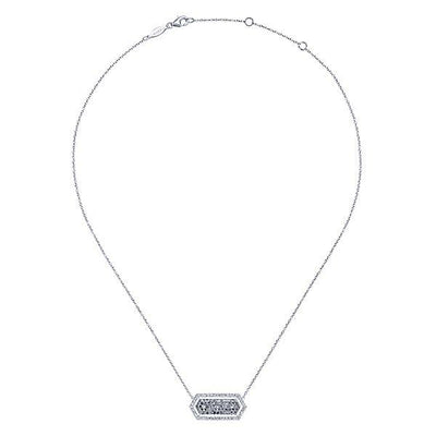NECKLACES - 14K White Gold Long Hexagonal Cluster Diamond Halo Bar Necklace