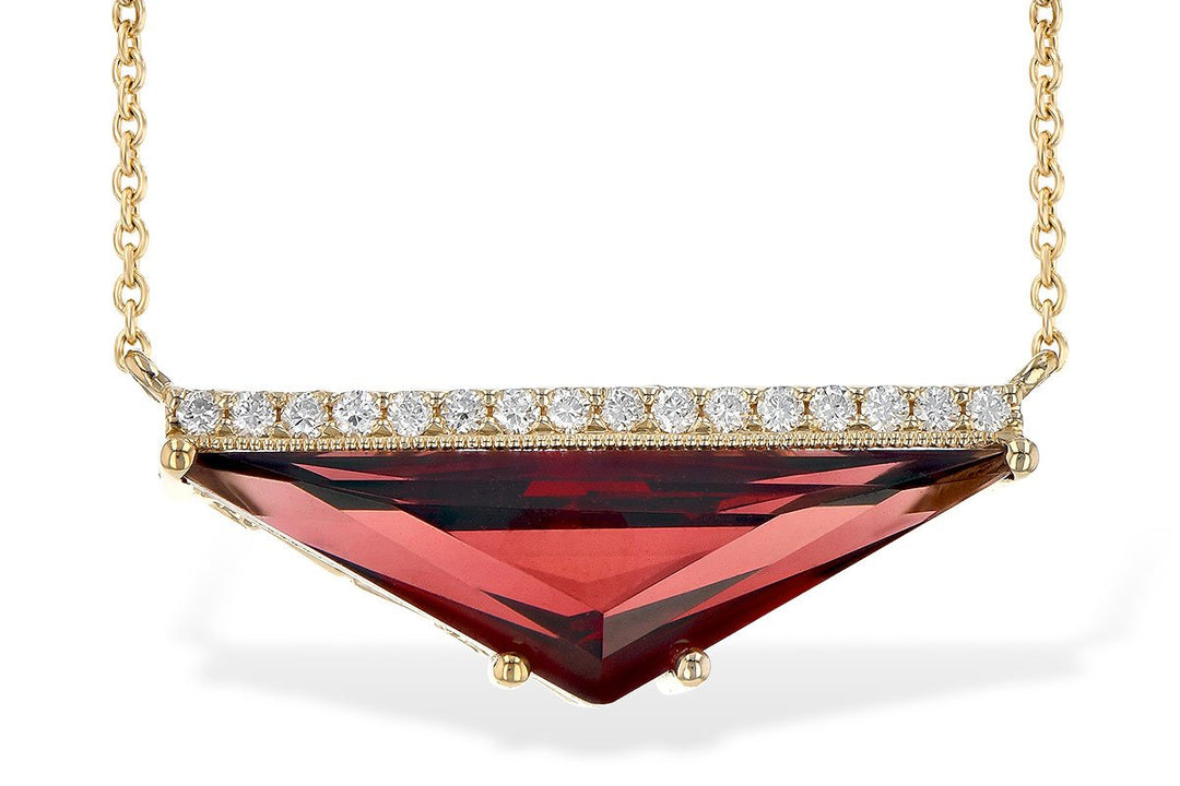 Triangular Cut Garnet Diamond Bar Necklace 14K Yellow Gold