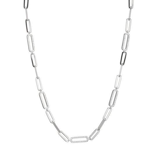 NECKLACES - Sterling Silver 17" Necklace Made With Paperclip Chain & 7 Double Sided CZ Link Stations