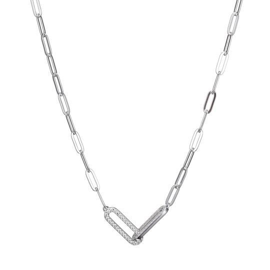 NECKLACES - Sterling Silver Necklace Made With Paperclip Chain & 2 CZ Links In Center