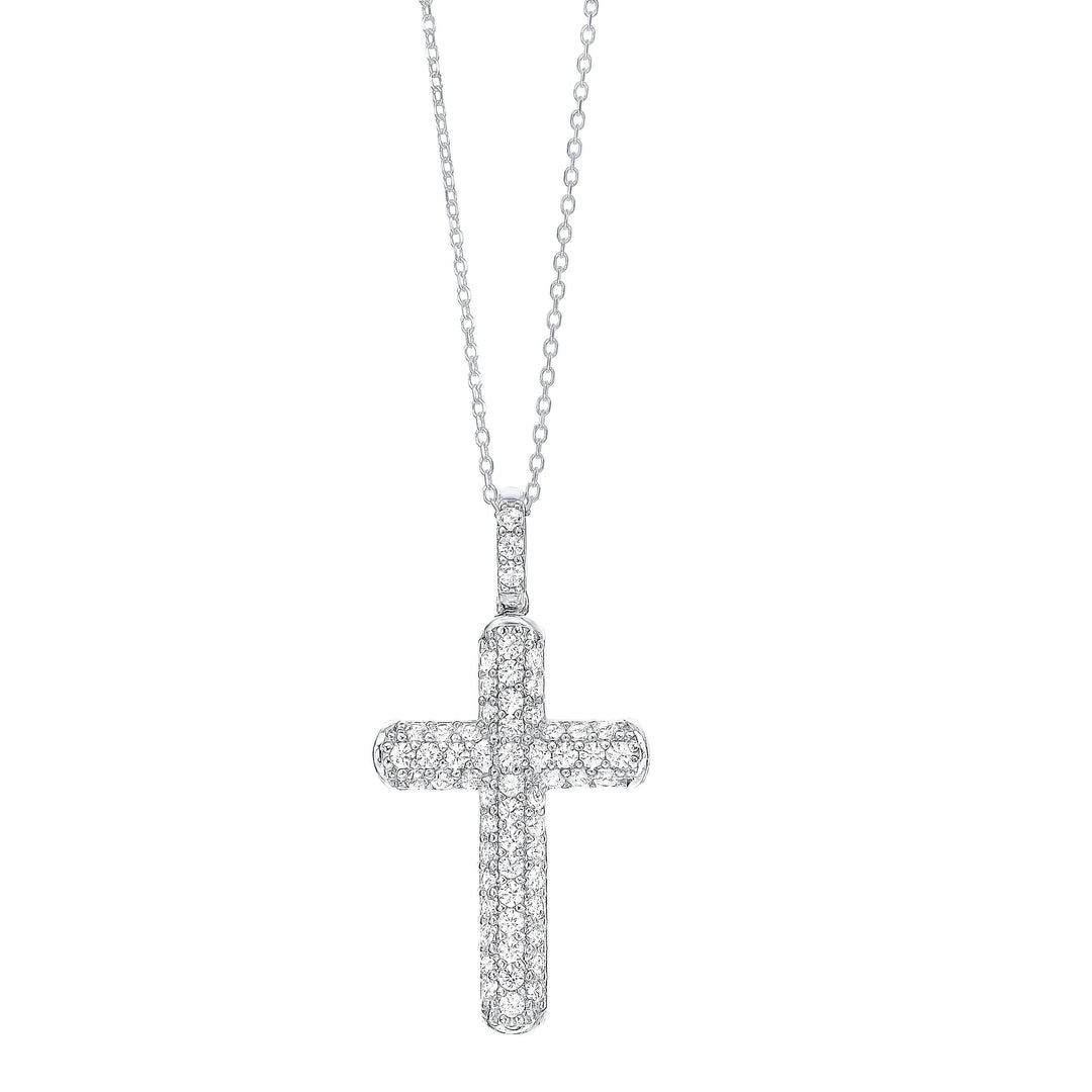 NECKLACES - Sterling Silver Pave CZ Cross Pendant Necklace