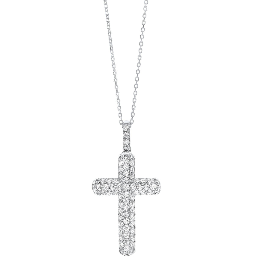NECKLACES - Sterling Silver Pave CZ Cross Pendant Necklace