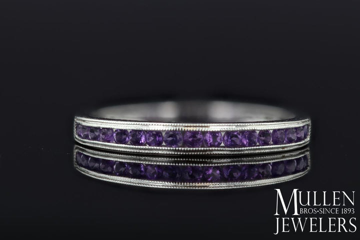 RINGS - 10k White Gold Amethyst Channel Set Birthstone Ring