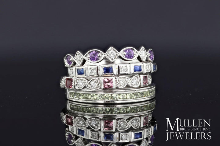 Aquamarine Birthstone Emerald Cut Diamond Ring 10K White Gold