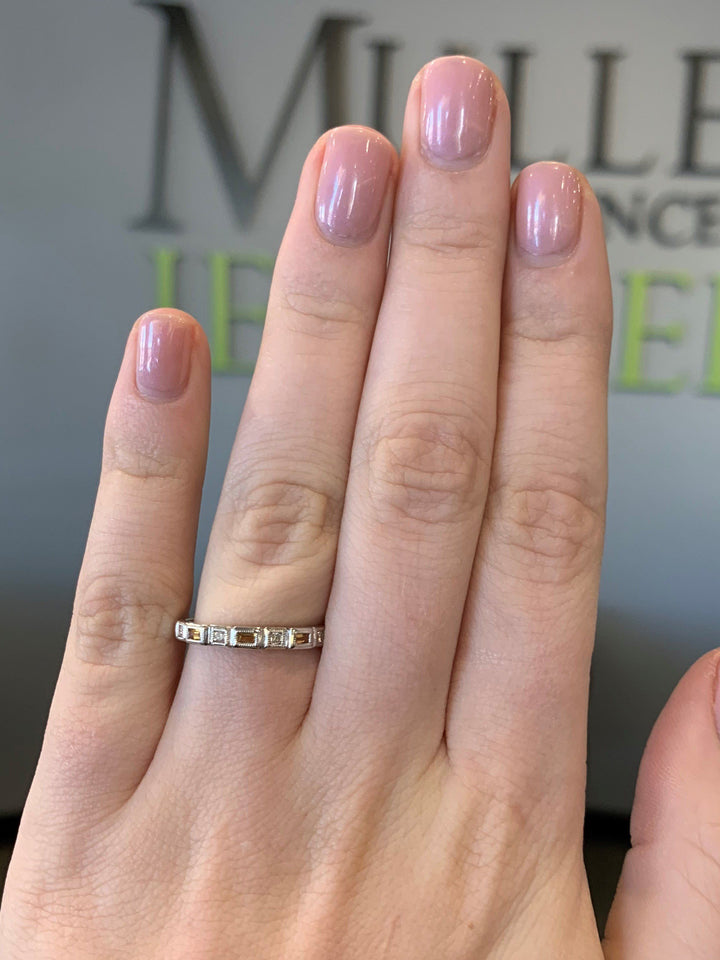 RINGS - 10k White Gold Diamond And Emerald Cut Citrine Birthstone Ring