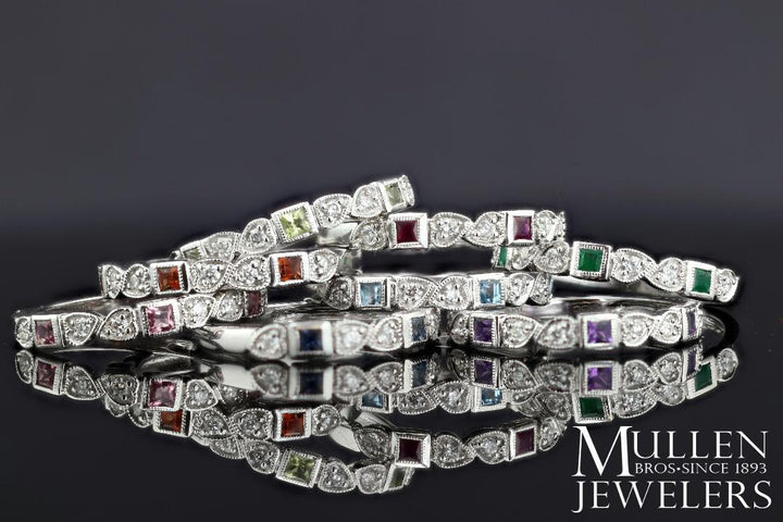 RINGS - 10k White Gold Diamond And Square Ruby Birthstone Ring