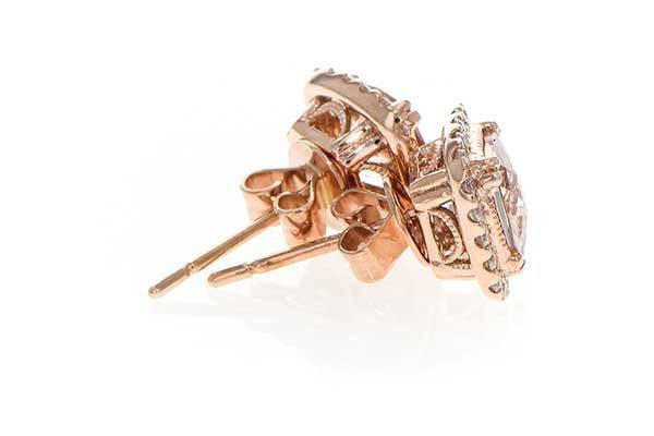 RINGS - 14K Rose Gold Cushion Cut Morganite And Diamond Halo Stud Earrings