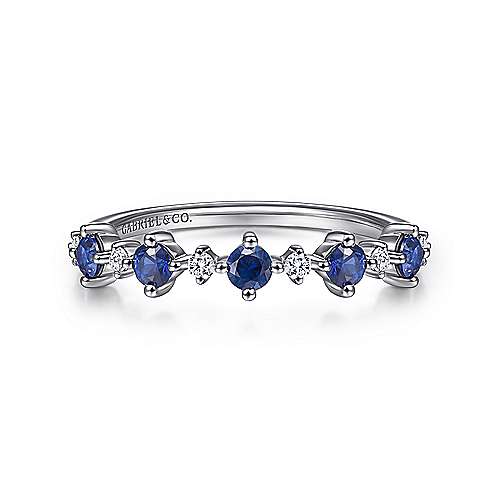 RINGS - 14K White Gold .08cttw Diamond And Sapphire Ring