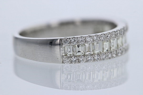 RINGS - 14K White Gold 1cttw Baguette & Round Diamond Fashion Ring
