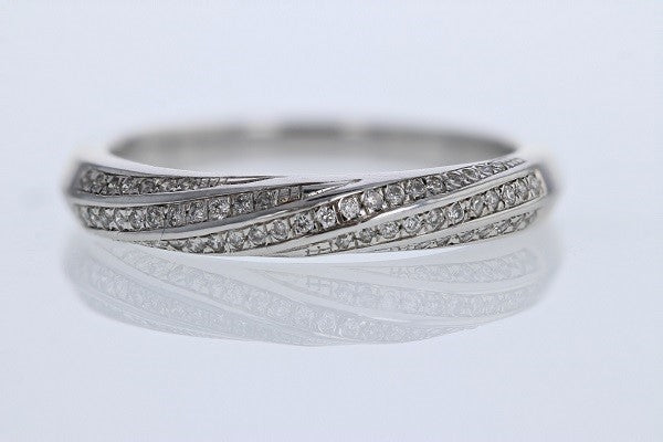 RINGS - 14K White Gold .28cttw Diamond Crossover Style Stackable Ring