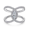 RINGS - 14K White Gold .77cttw With .41ct G/I1 Center Wide Looped Band Marquise Shaped Halo Diamond Engagement Ring