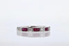 RINGS - 14K White Gold Emerald Cut Ruby And Round Diamond Stackable Band