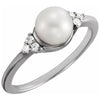 RINGS - 14K White Gold Freshwater Pearl And Diamond Cluster Ring