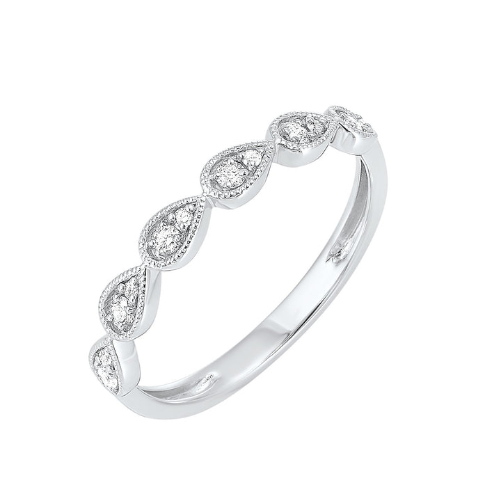 RINGS - 14K White Gold Pear Shaped Station Round Diamond Stackable Ring
