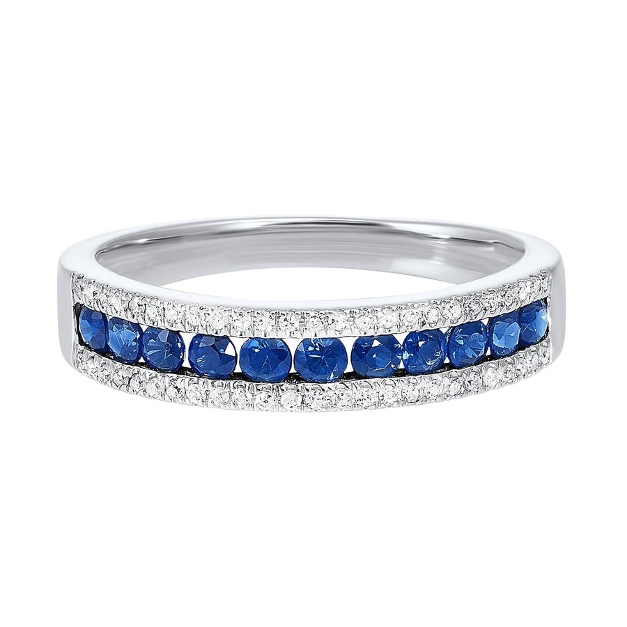 RINGS - 14K White Gold Sapphire And Diamond 3-Row Band