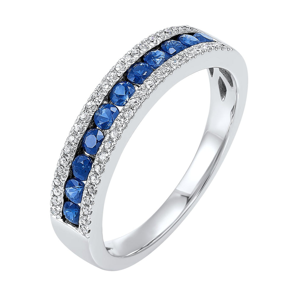 RINGS - 14K White Gold Sapphire And Diamond 3-Row Band