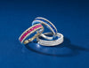 RINGS - 14K White Gold Sapphire And Diamond 3-Row Band