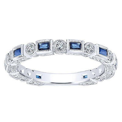 RINGS - 14K White Gold Vintage Diamond And Sapphire Stackable Ring