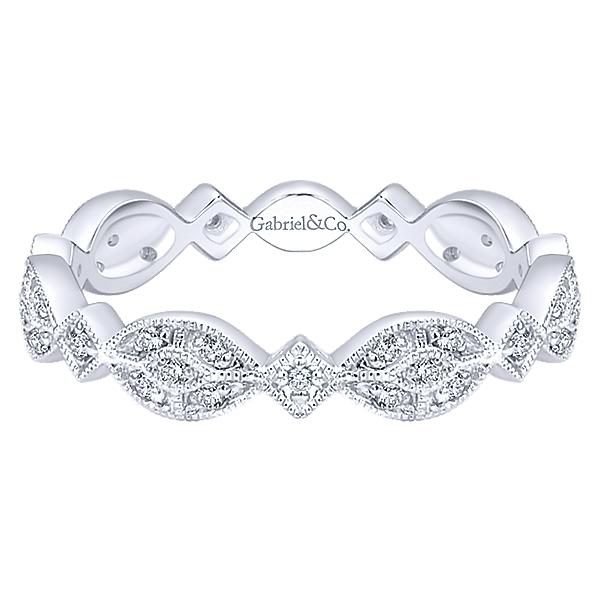 RINGS - 14K White Gold Vintage Style .13cttw Diamond Stackable Ring