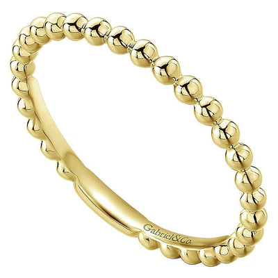 RINGS - 14K Yellow Gold Beaded Ball Design Stackable Band