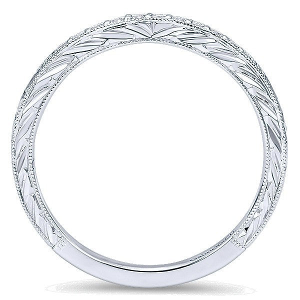 WEDDING - 14K White Gold 1/10cttw Bead Set Diamond Wedding Band With Engraved Band