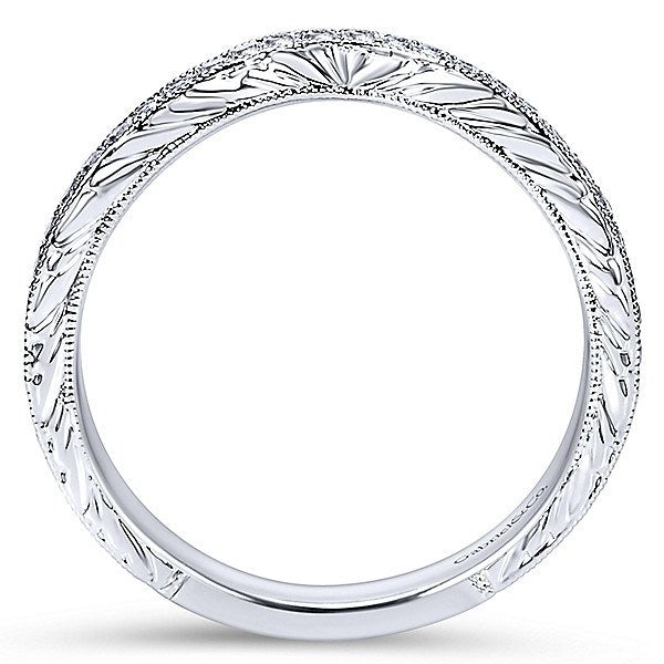 WEDDING - 14K White Gold 1/5cttw Bead Set Contoured Diamond Wedding Ring With Engraved Band