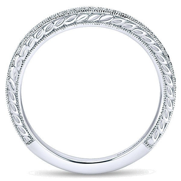 WEDDING - 14K White Gold .14cttw Bead Set Contoured Diamond Wedding Band With Engraved Shank