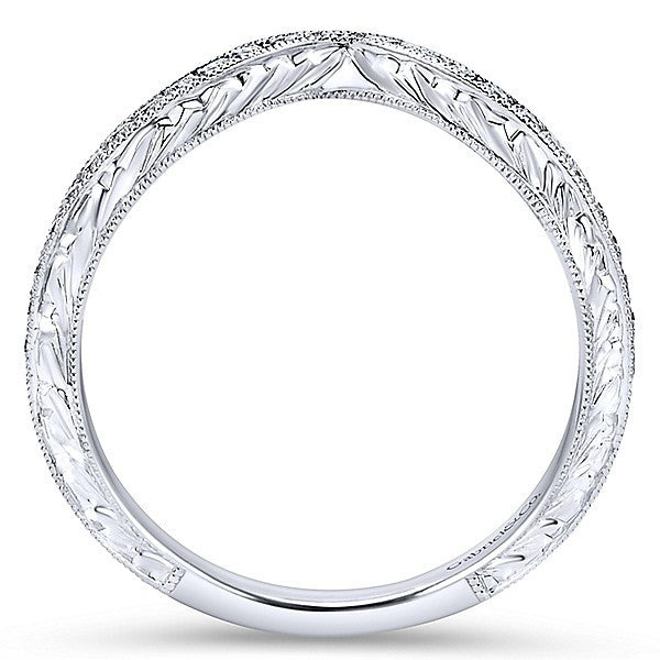 WEDDING - 14K White Gold .20cttw Bead Set Contoured Diamond Wedding Band With Engraved Shank