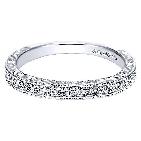 WEDDING - 14k White Gold .37cttw Bead Set Round Diamond Wedding Band With Engraved Shank