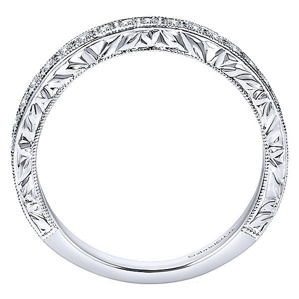 WEDDING - 14k White Gold .37cttw Bead Set Round Diamond Wedding Band With Engraved Shank