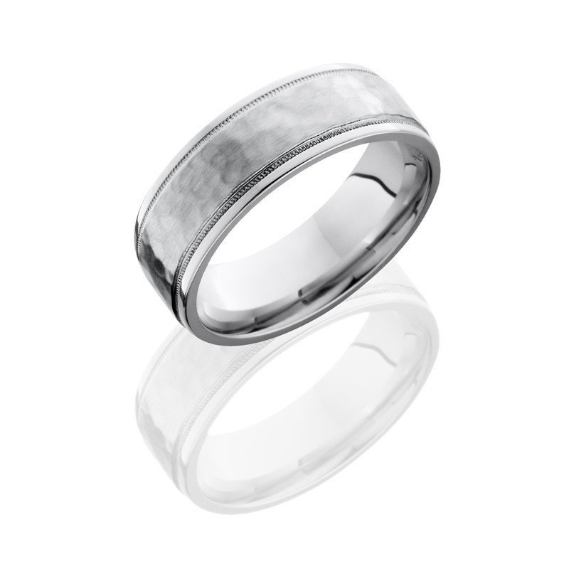 WEDDING - Cobalt Chrome 7.5mm Wide Hammered Wedding Band With Grooved Edges