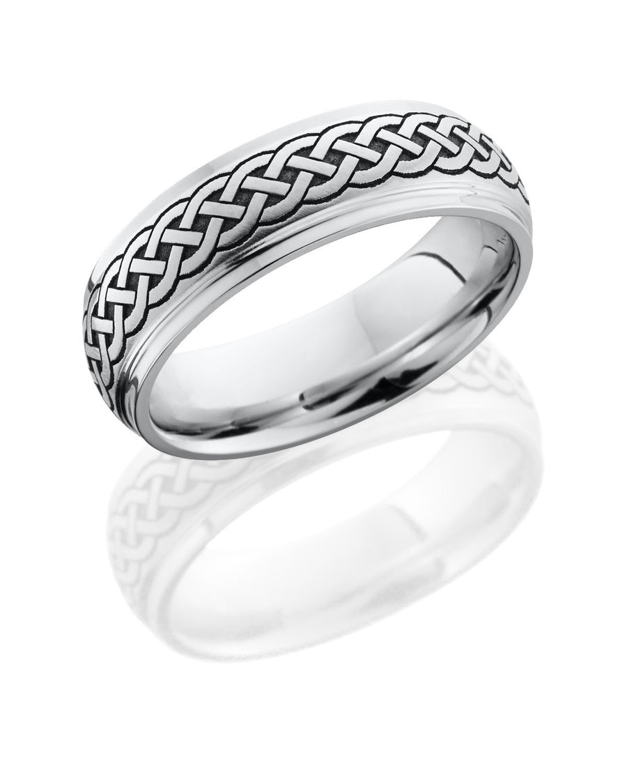 WEDDING - Cobalt Chrome 7mm Wide Laser Carved Celtic Wedding Band