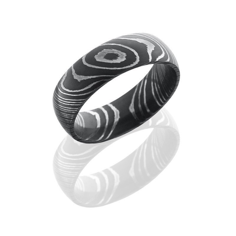 WEDDING - Damascus Steel 7mm Wide Domed Wedding Band
