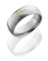 WEDDING - Damascus Steel 7mm Wide Wedding Band With 1mm Offset 14K Yellow Gold Strip