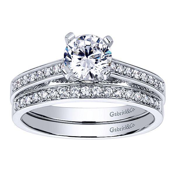 Wedding Ring - 14K White Gold .13cttw Bead Set Round Diamond Wedding Band