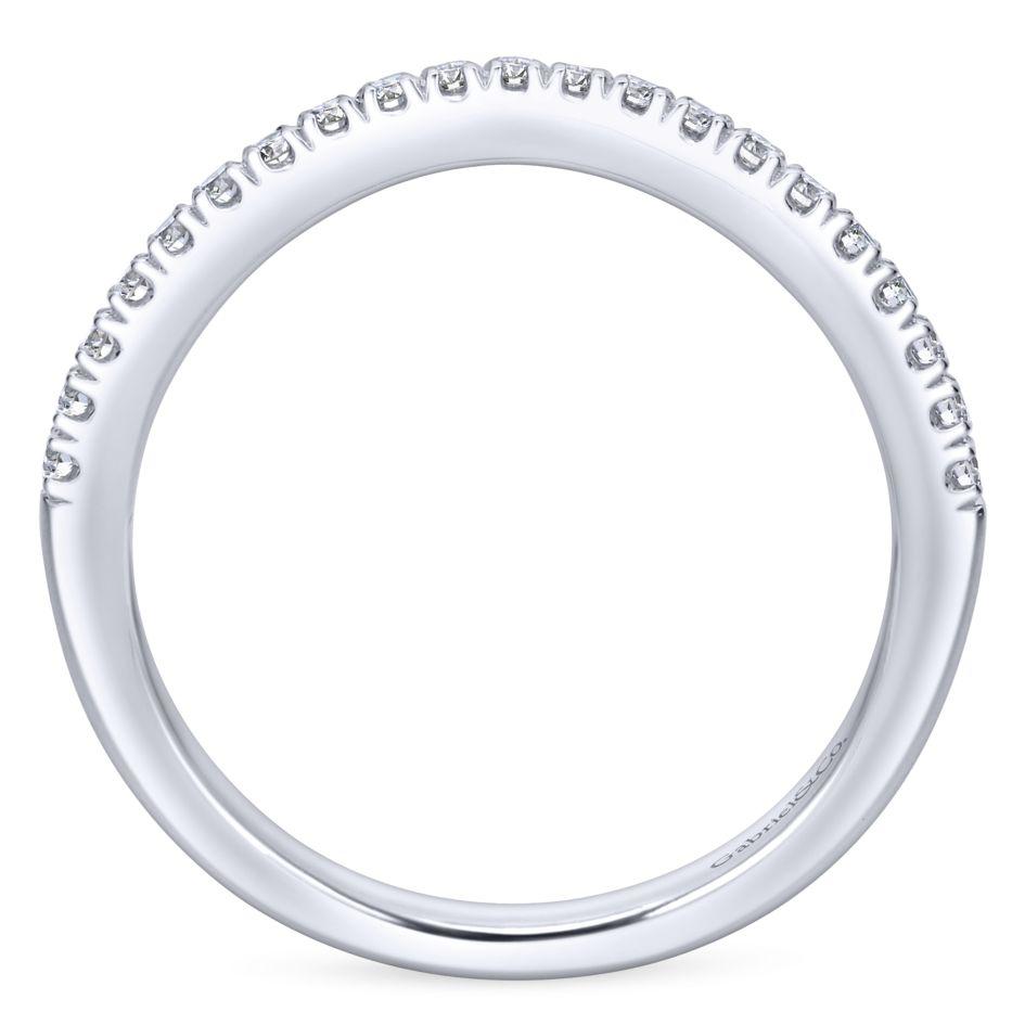 Wedding Ring - 14K White Gold .17cttw Curved Straight Pave Diamond Wedding Band