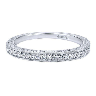 Wedding Ring - 14K White Gold .19cttw Bead Set Diamond Wedding Band With Engraved Shank