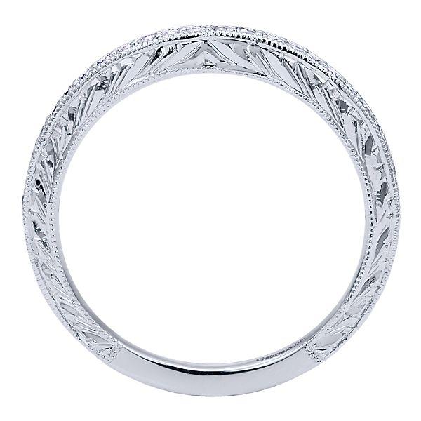 Wedding Ring - 14K White Gold .19cttw Bead Set Diamond Wedding Band With Engraved Shank