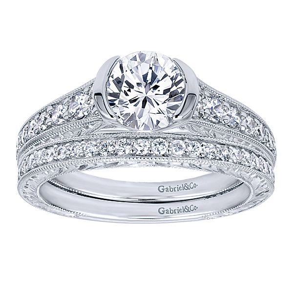 Wedding Ring - 14K White Gold .19cttw Bead Set Diamond Wedding Band With Engraved Shank